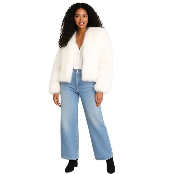 White Faux Fur Coat Large 8/10 Polyester Fabric & Lining - Picture 4 of 16